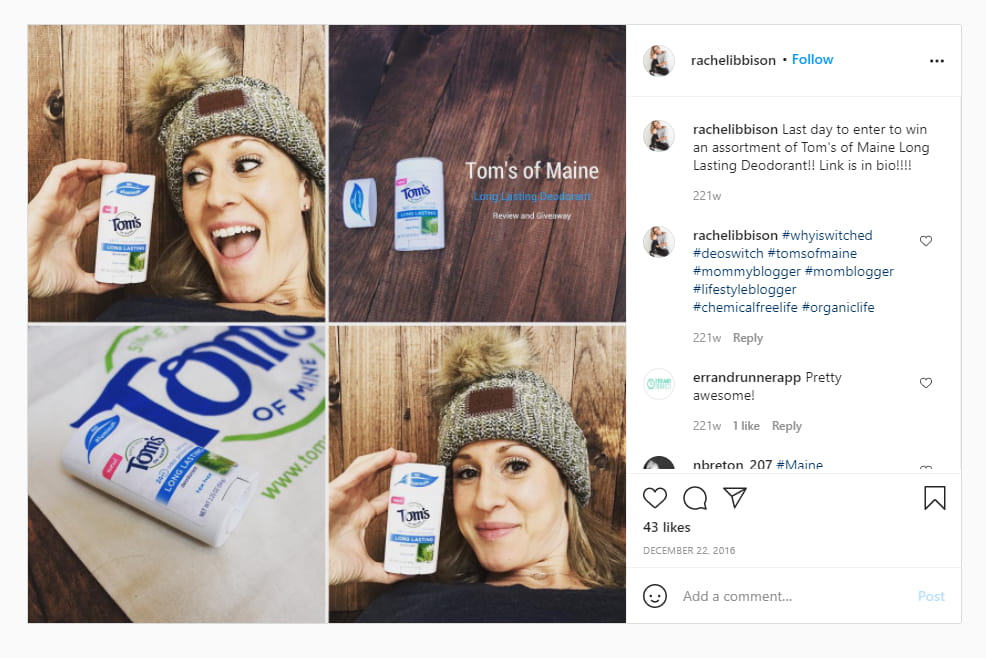 a micro-influencer promoting Tom’s of Maine