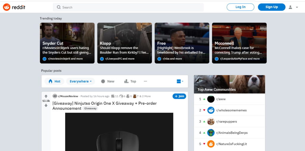 reddit homepage screenshot